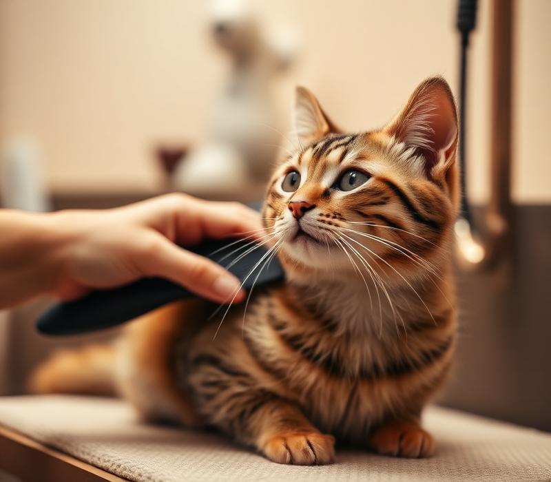 Cat being brushed